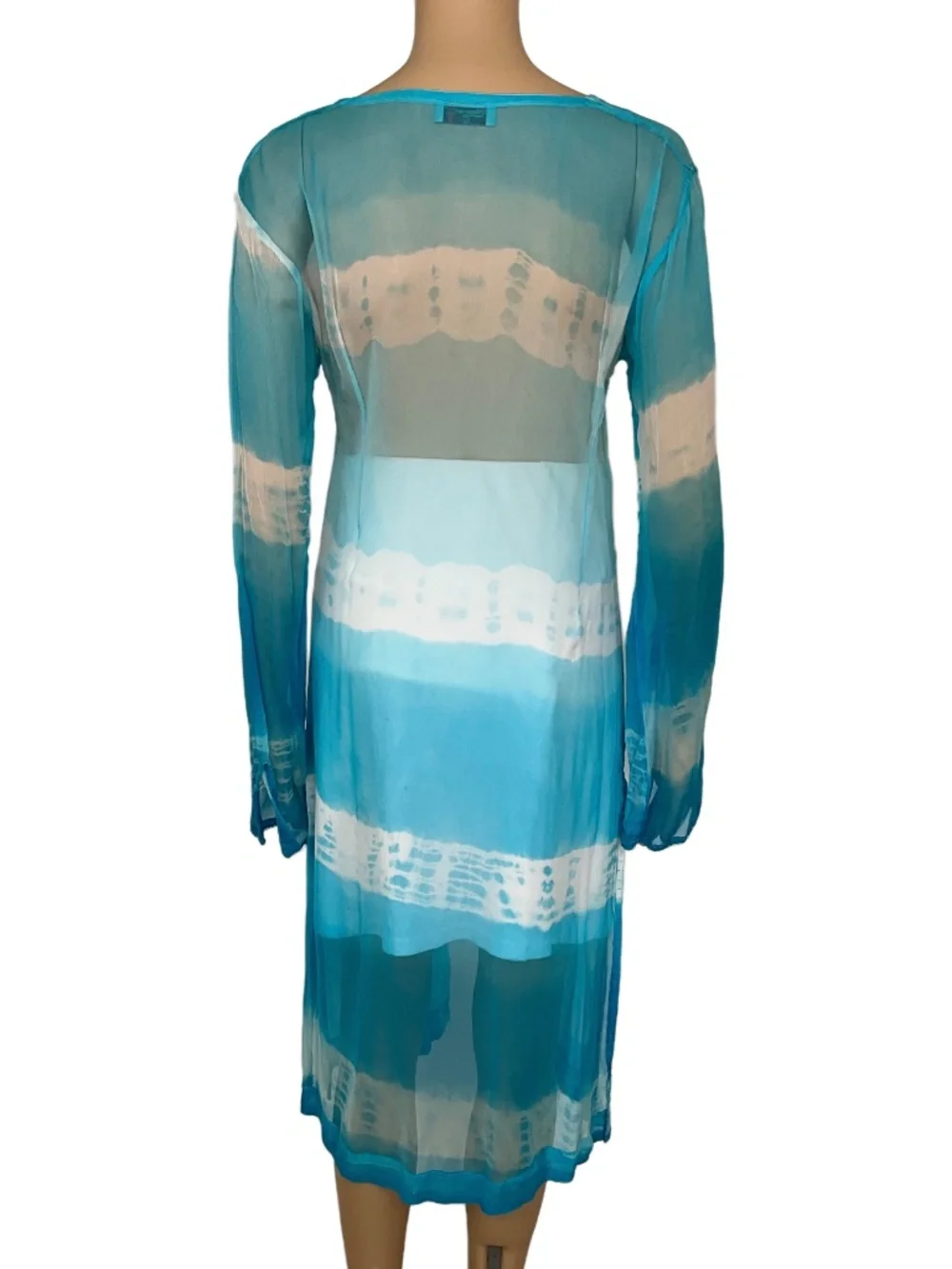 Silk Blue White Swim Beach Cover Up Cardigan Duster Size M